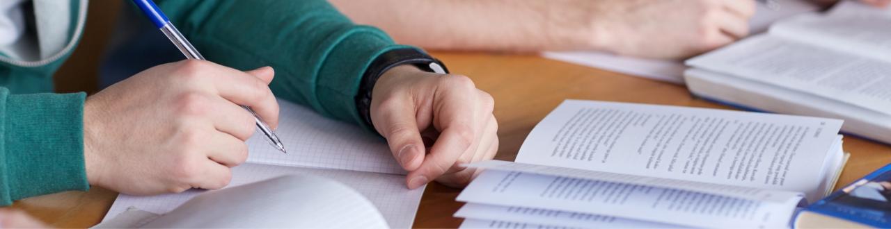 Student using a textbook