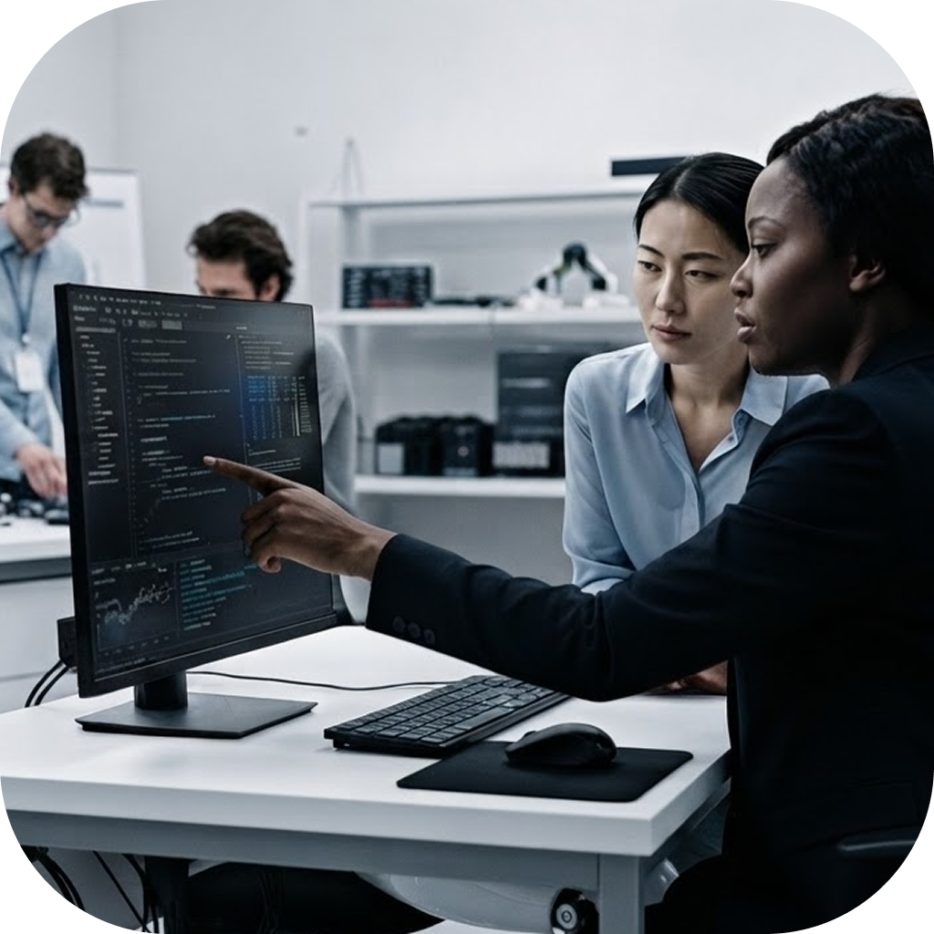 Image of two scientists collaborating on AI development.