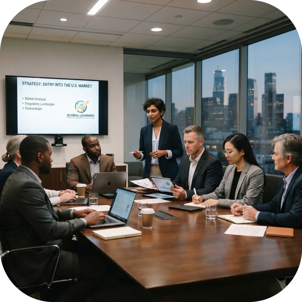 Image of an international  edtech company marketing team planning to enter the U.S. market.
